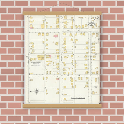 Old map wall art mockup — magnetic wood frame on brick wall — Sanborn Fire Insurance Map from Indiana, Indiana County, Pennsylvania (1903), Sheet #0009