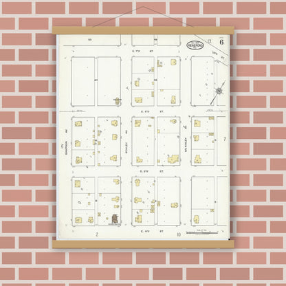 Old map wall art mockup — magnetic wood frame on brick wall — Sanborn Fire Insurance Map from Hereford, Deaf Smith County, Texas (1920), Sheet #0006
