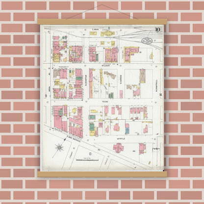 Old map wall art mockup — magnetic wood frame on brick wall — Sanborn Fire Insurance Map from El Paso, El Paso County, Texas (1902), Sheet #0010