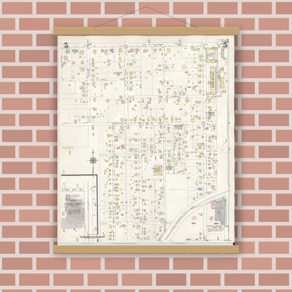 Old map wall art mockup — magnetic wood frame on brick wall — Sanborn Fire Insurance Map from Plano, Collin County, Texas (1961), Sheet #0005