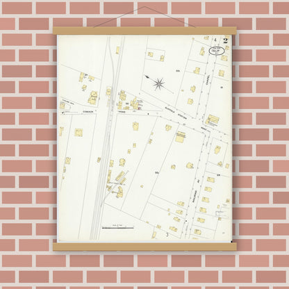 Old map wall art mockup — magnetic wood frame on brick wall — Sanborn Fire Insurance Map from Islip, Suffolk County, New York (1909), Sheet #0002