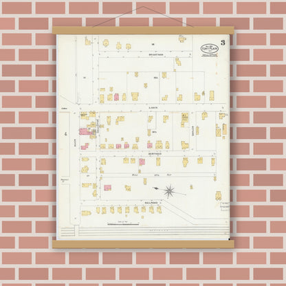 Old map wall art mockup — magnetic wood frame on brick wall — Sanborn Fire Insurance Map from Fort Plain, Montgomery County, New York (1906), Sheet #0003