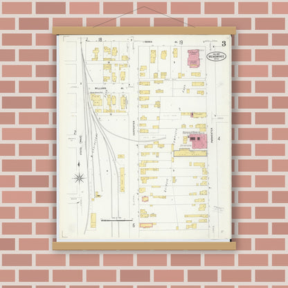 Old map wall art mockup — magnetic wood frame on brick wall — Sanborn Fire Insurance Map from Menominee, Menominee County, Michigan (1907), Sheet #0003