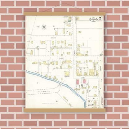 Old map wall art mockup — magnetic wood frame on brick wall — Sanborn Fire Insurance Map from Alvarado, Alameda County, California (1901), Sheet #0002