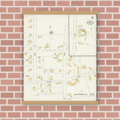 Old map wall art mockup — magnetic wood frame on brick wall — Sanborn Fire Insurance Map from Medfield, Norfolk County, Massachusetts (1903), Sheet #0004
