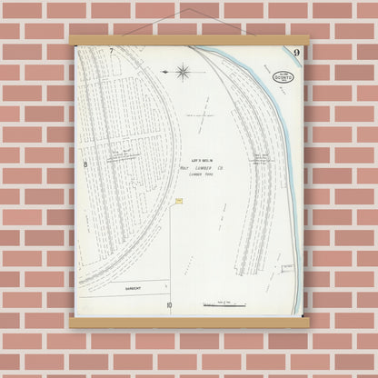 Old map wall art mockup — magnetic wood frame on brick wall — Sanborn Fire Insurance Map from Oconto, Oconto County, Wisconsin (1904), Sheet #0009