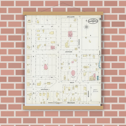 Old map wall art mockup — magnetic wood frame on brick wall — Sanborn Fire Insurance Map from Black River Falls, Jackson County, Wisconsin (1892), Sheet #0003