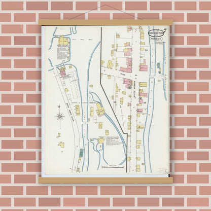 Old map wall art mockup — magnetic wood frame on brick wall — Sanborn Fire Insurance Map from Coshocton, Coshocton County, Ohio (1893), Sheet #0007