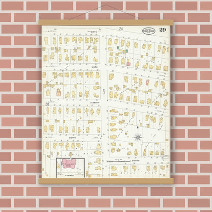 Old map wall art mockup — magnetic wood frame on brick wall — Sanborn Fire Insurance Map from Fond du Lac, Fond du Lac County, Wisconsin (1908), Sheet #0029