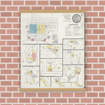 Old map wall art mockup — magnetic wood frame on brick wall — Sanborn Fire Insurance Map from Martinsville, Morgan County, Indiana (1892) - Complete Map Set