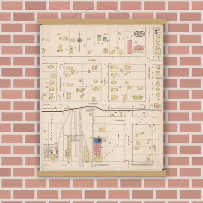 Old map wall art mockup — magnetic wood frame on brick wall — Sanborn Fire Insurance Map from Bad Axe, Huron County, Michigan (1922), Sheet #0005