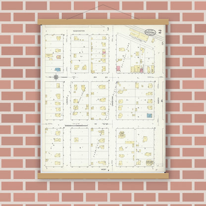 Old map wall art mockup — magnetic wood frame on brick wall — Sanborn Fire Insurance Map from Peotone, Will County, Illinois (1914), Sheet #0002