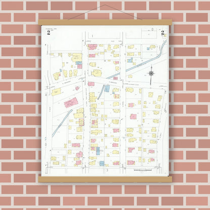 Old map wall art mockup — magnetic wood frame on brick wall — Sanborn Fire Insurance Map from Covington, Miami County, Ohio (1946), Sheet #0002