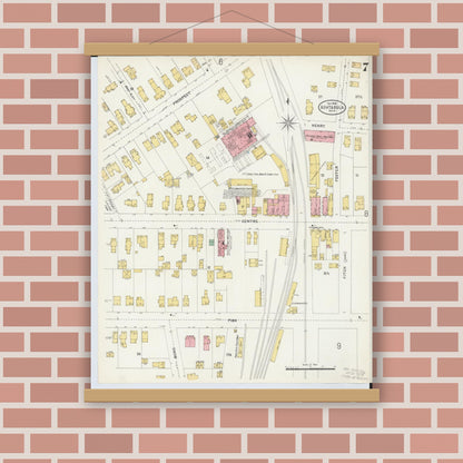 Old map wall art mockup — magnetic wood frame on brick wall — Sanborn Fire Insurance Map from Ashtabula, Ashtabula County, Ohio (1898), Sheet #0007