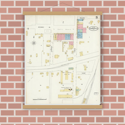 Old map wall art mockup — magnetic wood frame on brick wall — Sanborn Fire Insurance Map from Farmersville, Collin County, Texas (1897), Sheet #0003