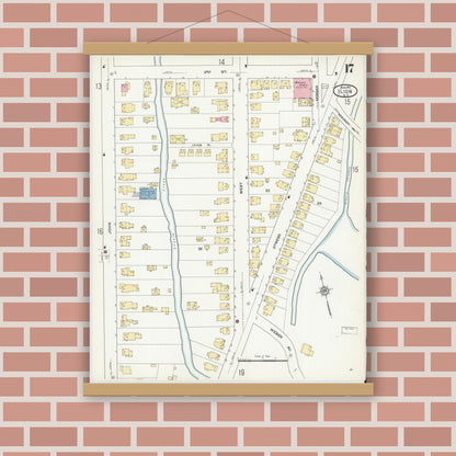 Old map wall art mockup — magnetic wood frame on brick wall — Sanborn Fire Insurance Map from Ilion, Herkimer County, New York (1912), Sheet #0017