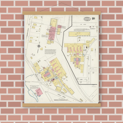 Old map wall art mockup — magnetic wood frame on brick wall — Sanborn Fire Insurance Map from Kane, McKean County, Pennsylvania (1915), Sheet #0010