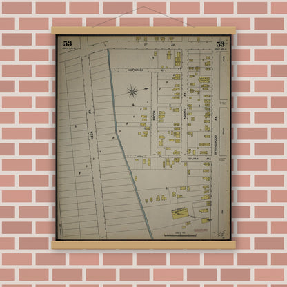 Old map wall art mockup — magnetic wood frame on brick wall — Sanborn Fire Insurance Map from New Jersey Coast, New Jersey Coast, New Jersey (1890), Sheet #0053