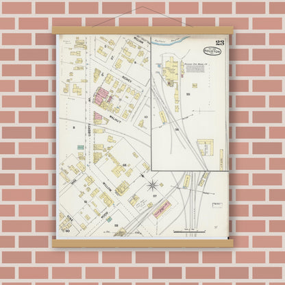 Old map wall art mockup — magnetic wood frame on brick wall — Sanborn Fire Insurance Map from Houston, Harris County, Texas (1890), Sheet #0023