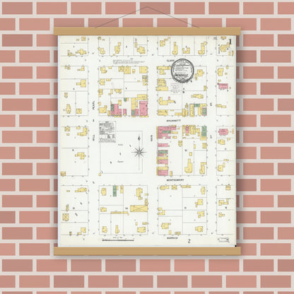 Old map wall art mockup — magnetic wood frame on brick wall — Sanborn Fire Insurance Map from Owensville, Gibson County, Indiana (1900), Sheet #0001