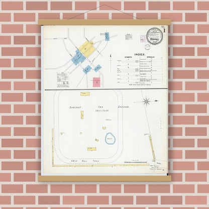 Old map wall art mockup — magnetic wood frame on brick wall — Sanborn Fire Insurance Map from Somerset, Perry County, Ohio (1901), Sheet #0001