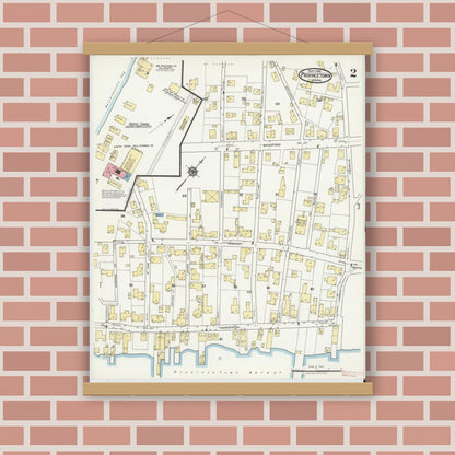 Old map wall art mockup — magnetic wood frame on brick wall — Sanborn Fire Insurance Map from Provincetown, Barnstable County, Massachusetts (1919), Sheet #0002