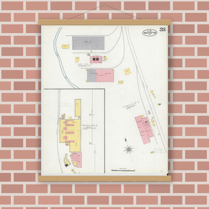 Old map wall art mockup — magnetic wood frame on brick wall — Sanborn Fire Insurance Map from Washington, Washington County, Pennsylvania (1904), Sheet #0033