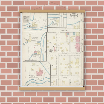 Old map wall art mockup — magnetic wood frame on brick wall — Sanborn Fire Insurance Map from Constantine, Saint Joseph County, Michigan (1884), Sheet #0002