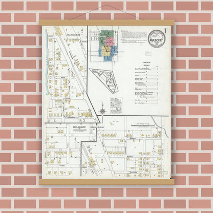 Old map wall art mockup — magnetic wood frame on brick wall — Sanborn Fire Insurance Map from Mulberry, Polk County, Florida (1919) - Complete Map Set