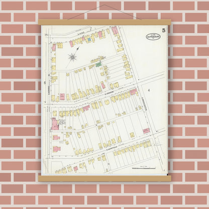 Old map wall art mockup — magnetic wood frame on brick wall — Sanborn Fire Insurance Map from Shippensburg, Cumberland And Franklin Counties, Pennsylvania (1904), Sheet #0005