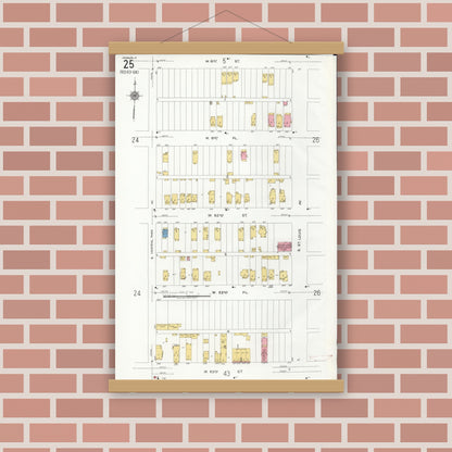 Old map wall art mockup — magnetic wood frame on brick wall — Sanborn Fire Insurance Map from Chicago, Cook County, Illinois (1920), Sheet #0025