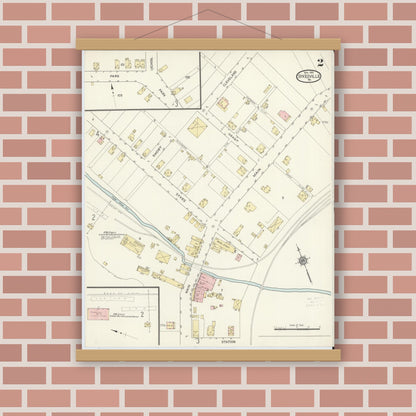 Old map wall art mockup — magnetic wood frame on brick wall — Sanborn Fire Insurance Map from Sykesville, Jefferson County, Pennsylvania (1914), Sheet #0002