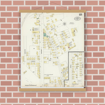 Old map wall art mockup — magnetic wood frame on brick wall — Sanborn Fire Insurance Map from Everett, Middlesex County, Massachusetts (1897), Sheet #0025