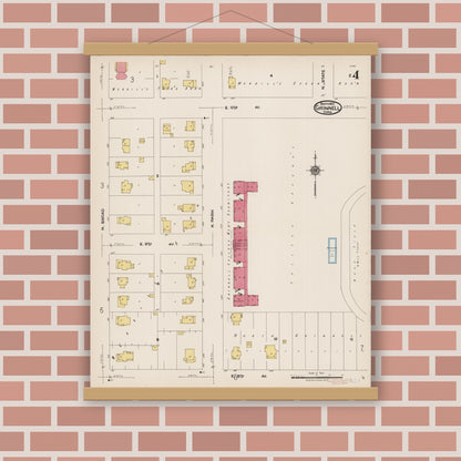 Old map wall art mockup — magnetic wood frame on brick wall — Sanborn Fire Insurance Map from Grinnell, Poweshiek County, Iowa (1922), Sheet #0004