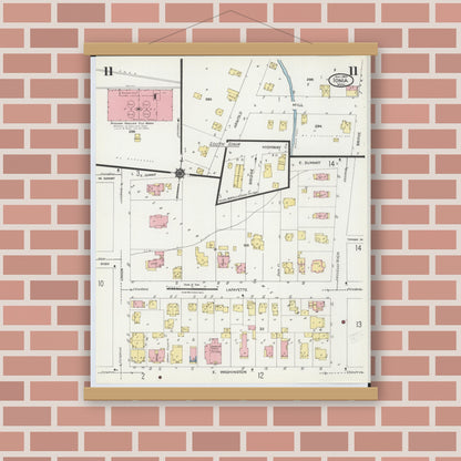 Old map wall art mockup — magnetic wood frame on brick wall — Sanborn Fire Insurance Map from Ionia, Ionia County, Michigan (1924), Sheet #0011