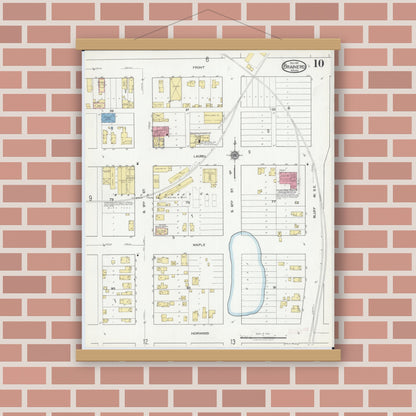 Old map wall art mockup — magnetic wood frame on brick wall — Sanborn Fire Insurance Map from Brainerd, Crow Wing County, Minnesota (1917), Sheet #0010