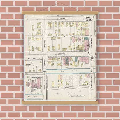 Old map wall art mockup — magnetic wood frame on brick wall — Sanborn Fire Insurance Map from Rome, Oneida County, New York (1888), Sheet #0004