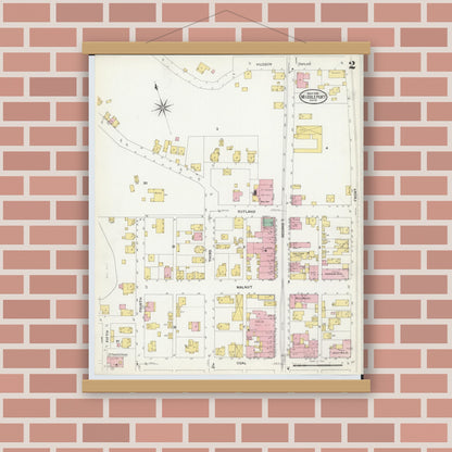 Old map wall art mockup — magnetic wood frame on brick wall — Sanborn Fire Insurance Map from Middleport, Meigs County, Ohio (1908), Sheet #0002