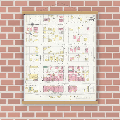 Old map wall art mockup — magnetic wood frame on brick wall — Sanborn Fire Insurance Map from Glasgow, Howard County, Missouri (1910), Sheet #0002