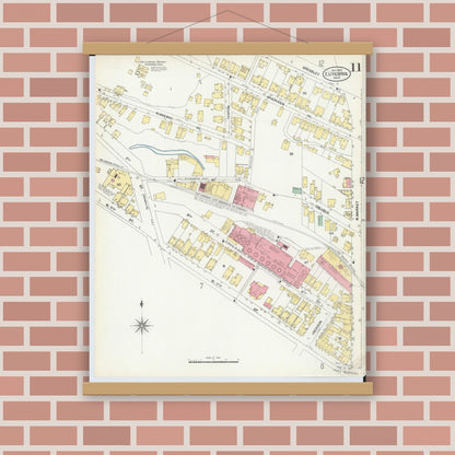 Old map wall art mockup — magnetic wood frame on brick wall — Sanborn Fire Insurance Map from East Liverpool, Columbiana County, Ohio (1903), Sheet #0011