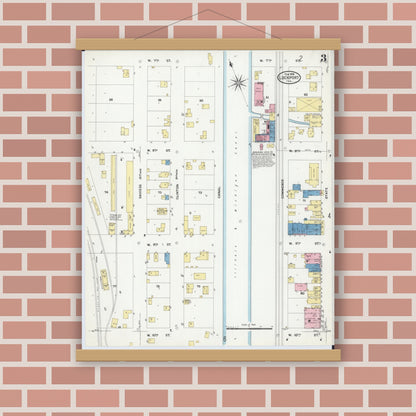 Old map wall art mockup — magnetic wood frame on brick wall — Sanborn Fire Insurance Map from Lockport, Will County, Illinois (1909), Sheet #0003