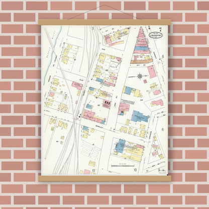Old map wall art mockup — magnetic wood frame on brick wall — Sanborn Fire Insurance Map from Logansport, Cass County, Indiana (1911), Sheet #0007