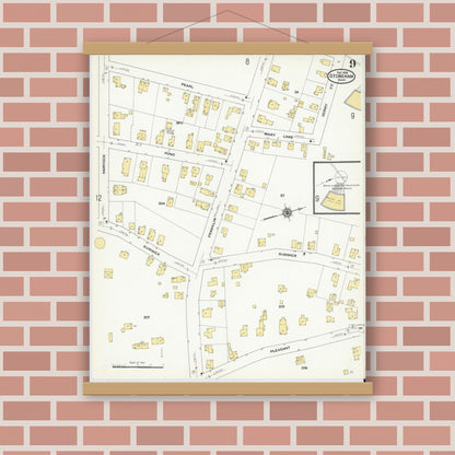 Old map wall art mockup — magnetic wood frame on brick wall — Sanborn Fire Insurance Map from Stoneham, Middlesex County, Massachusetts (1909), Sheet #0009