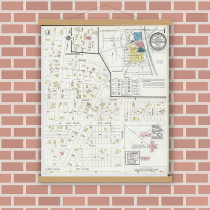 Old map wall art mockup — magnetic wood frame on brick wall — Sanborn Fire Insurance Map from Yellow Springs, Greene County, Ohio (1924) - Complete Map Set