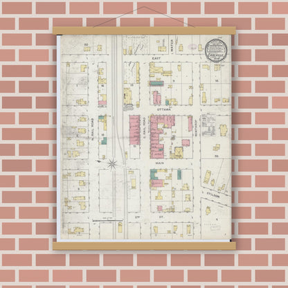 Old map wall art mockup — magnetic wood frame on brick wall — Sanborn Fire Insurance Map from Earlville, La Salle County, Illinois (1893), Sheet #0001