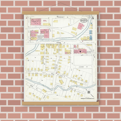 Old map wall art mockup — magnetic wood frame on brick wall — Sanborn Fire Insurance Map from Windber, Somerset County, Pennsylvania (1916), Sheet #0005