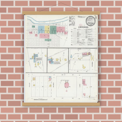 Old map wall art mockup — magnetic wood frame on brick wall — Sanborn Fire Insurance Map from Shakopee, Scott County, Minnesota (1895) - Complete Map Set