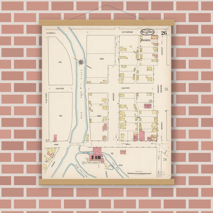 Old map wall art mockup — magnetic wood frame on brick wall — Sanborn Fire Insurance Map from Bellefonte, Centre County, Pennsylvania (1922), Sheet #0026