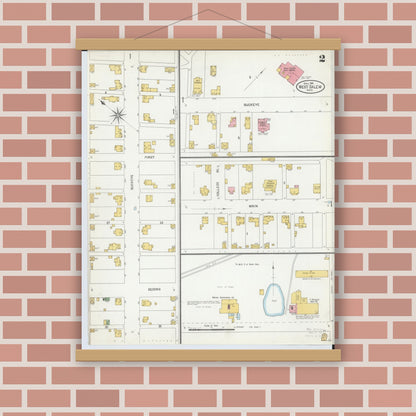 Old map wall art mockup — magnetic wood frame on brick wall — Sanborn Fire Insurance Map from West Salem, Wayne County, Ohio (1904), Sheet #0002