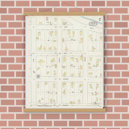 Old map wall art mockup — magnetic wood frame on brick wall — Sanborn Fire Insurance Map from Lake City, Wabasha County, Minnesota (1894), Sheet #0007